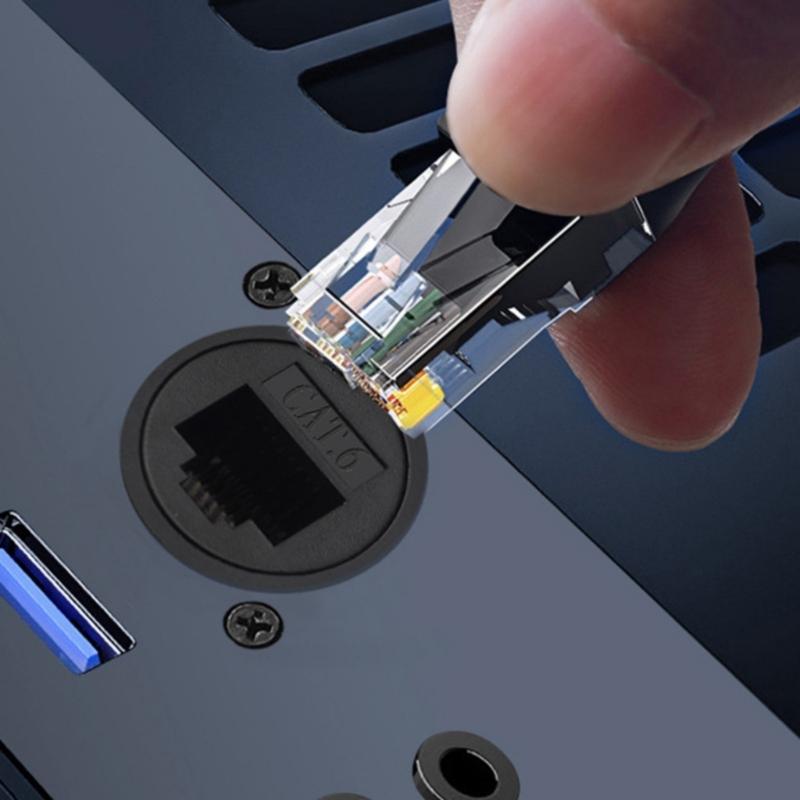 Adattatore Connettore RJ45 Cat6 da Pannello Adattatore RJ45 Femmina a Femmina Modulo Passante con Filettatura Estensione Ethernet di Rete
