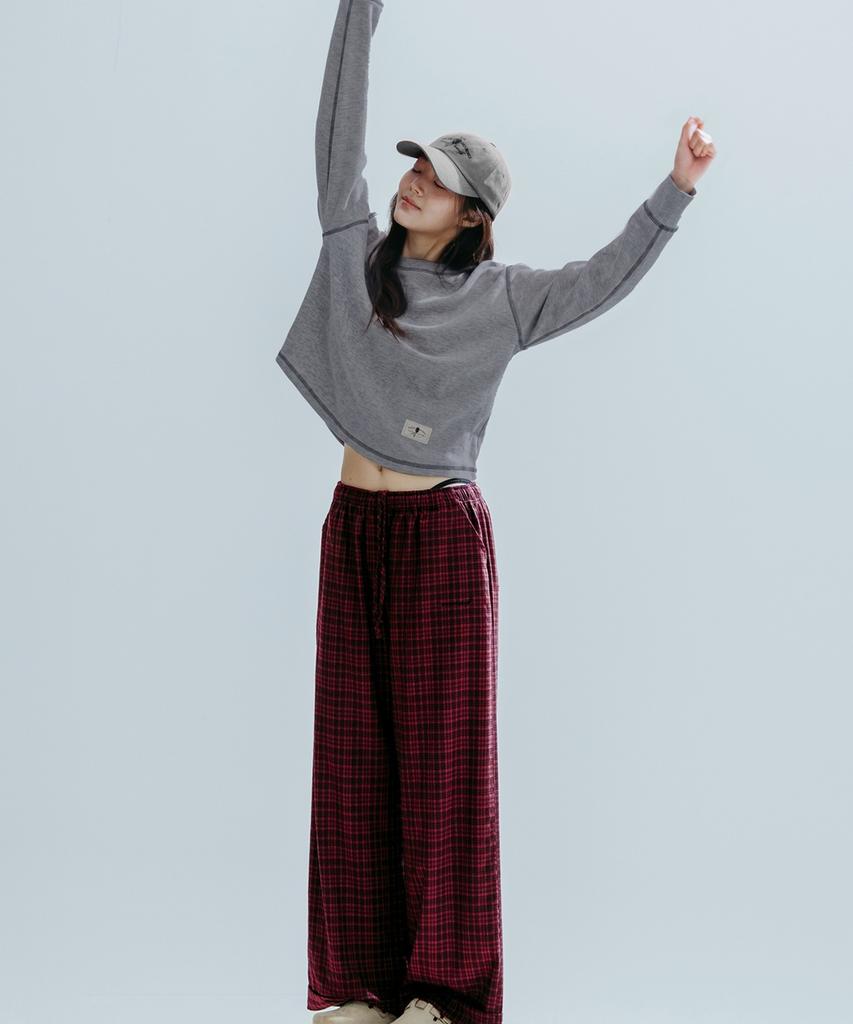 ANNEHEARTS Glen Check Wide Easy Pants_Red