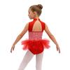 Girls Ringmaster Bodysuit Striped Jumpsuit Rhinestone Details Sleeveless Cutout Waist Mesh Ruffle Performance Costume