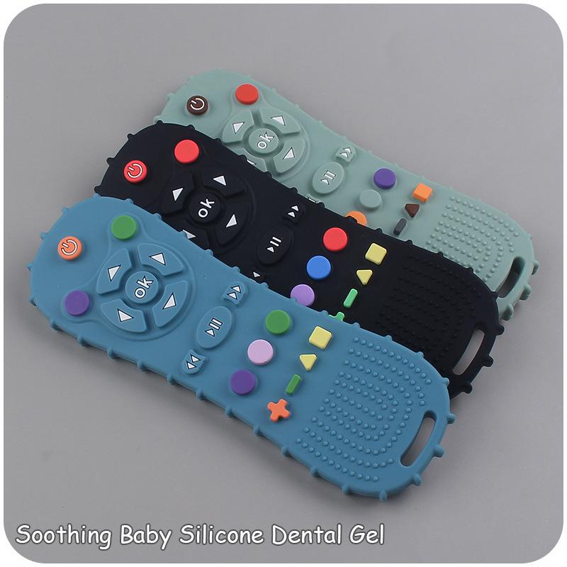 Baby Silicone Remote Control Teether Baby Anti-eating Hand Teething Stick Cartoon Soothing Teething Toys Cognitive Teething Toy