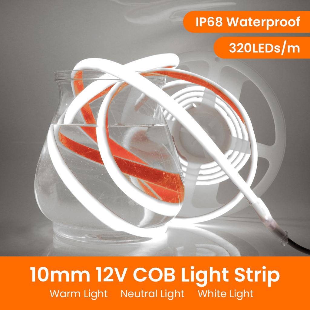 IP68 Wasserdichte COB LED Streifenlichter DC 12V Hohe Helligkeit 320 LEDs/m Flexibles Neonband mit EU/US/UK/AU Stecker für den Garten