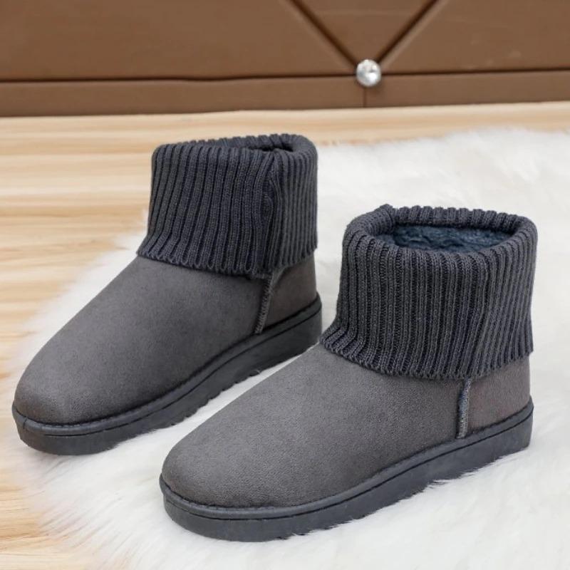 Ladies Snow Boots Pink Elastic Female Shoes Suede Booties Round Toe Ankle Chic and Elegant Trend 2025 Boot Winter Footwear Gyaru