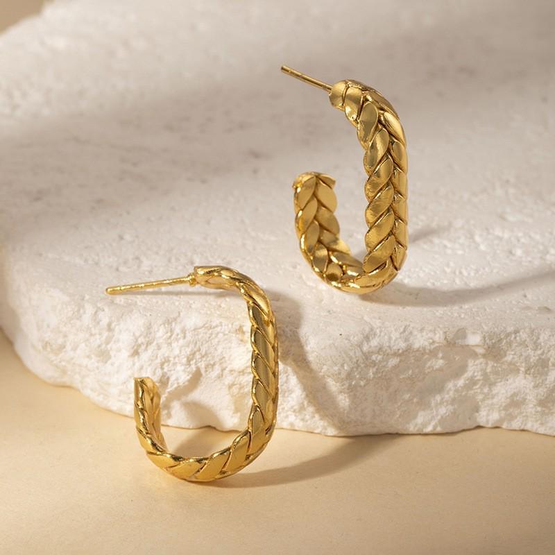 Titanium Steel Wheat Ear Earrings - Light Luxury, High-End Feel, Colorfast Niche Hoops, In Stock.