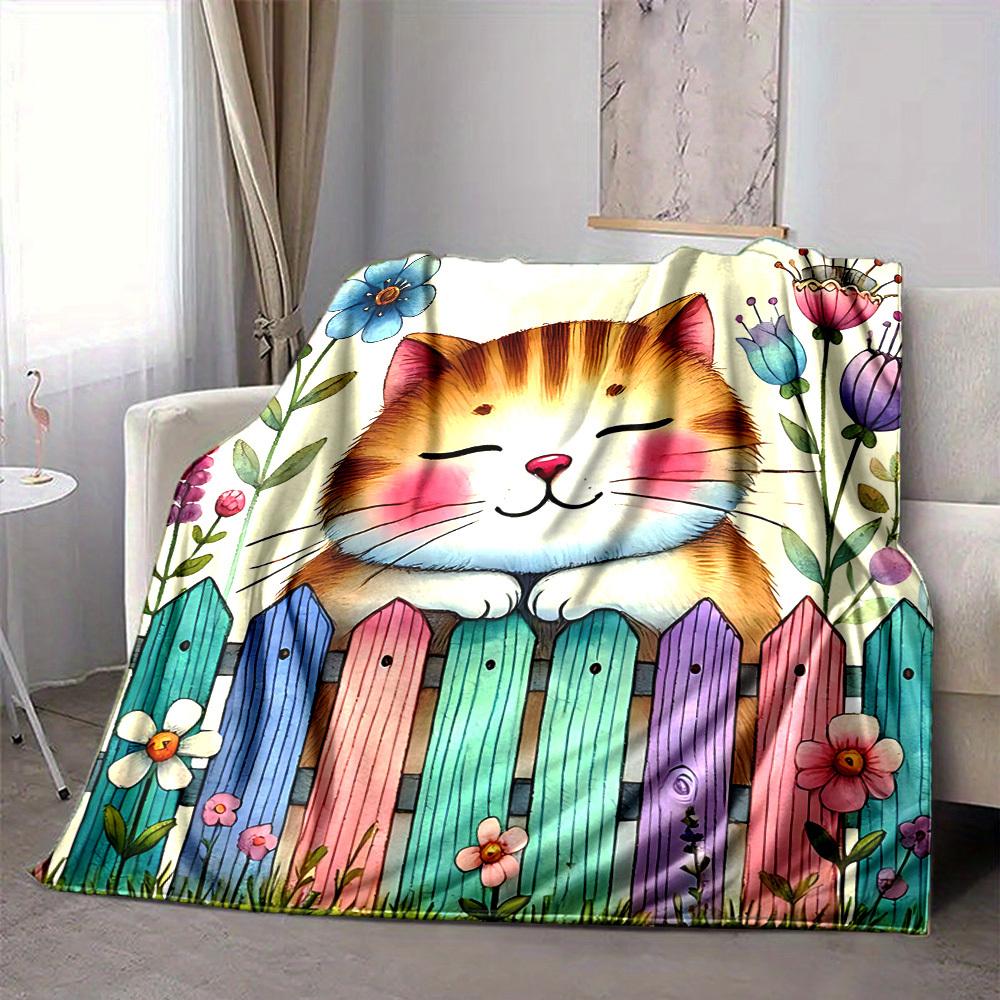 1pc Cat Garden Blanket, Lightweight Flannel Throw Blanket For Sofa, Bed, Travel098