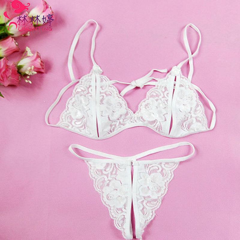 Lingeries Sexy Hot Fetish Sexy Underwear Seductive Lace Transparent Women's Three-point Women's Breast-exposed Open-end Suit Sex