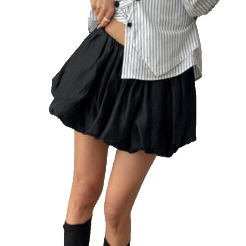 2026 Korean Style Pleated Lantern A-line Mini Skirt - High Waist Slimming Design for Early Spring