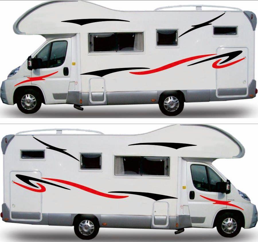 

Caravan Camper Van Stripe Graphic Coconut Tree Scenery Vinyl Decal Sticker Set