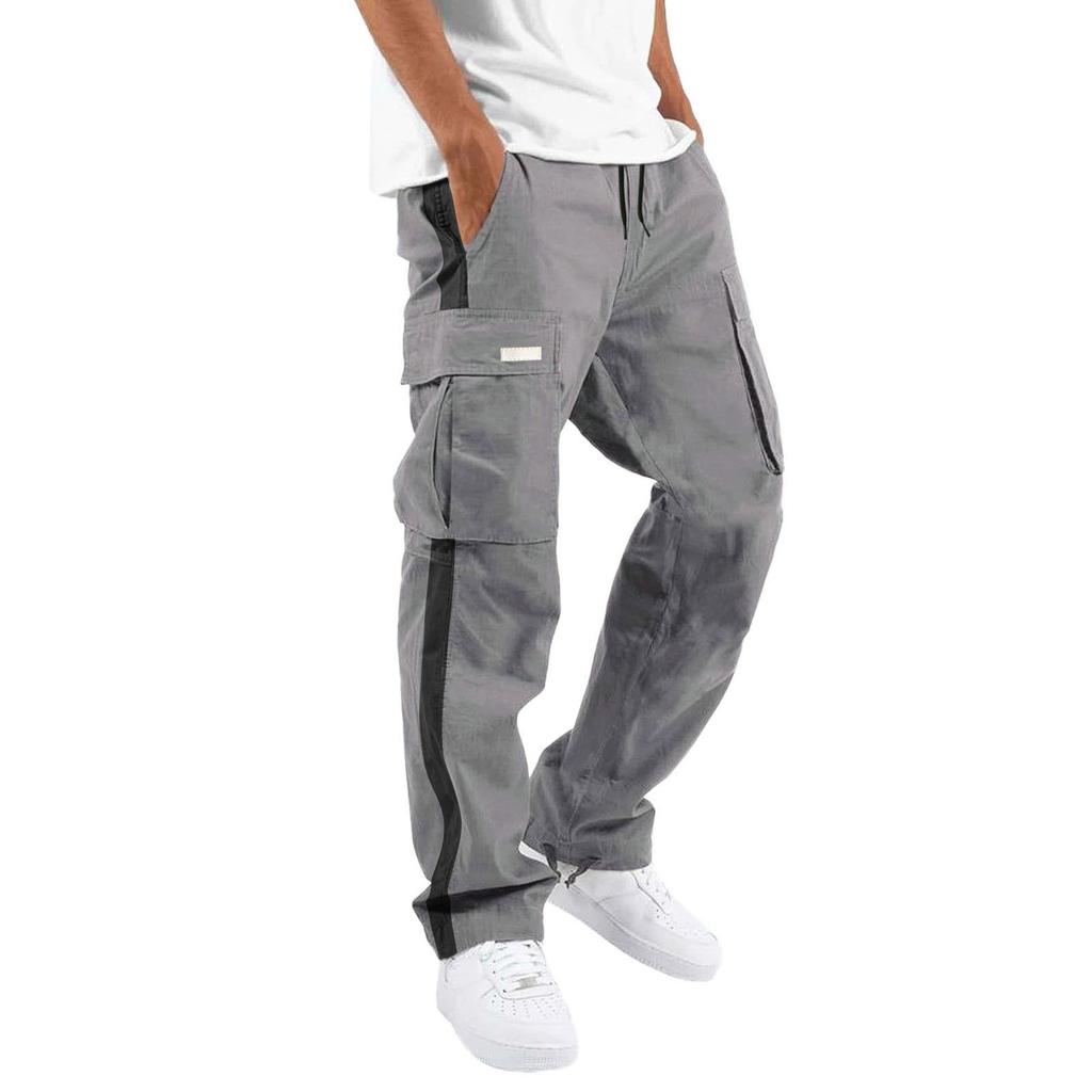 Spring and Autumn Men's Overalls Drawstring Drawstring Pocket Color Matching Long Pants