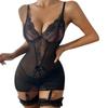 Erotic Lingerie For Women Sexy Costume Garter + Thong Set Lace Mesh Nightie Deep V Suspenders Baby Doll Dress Porn Underwear Set