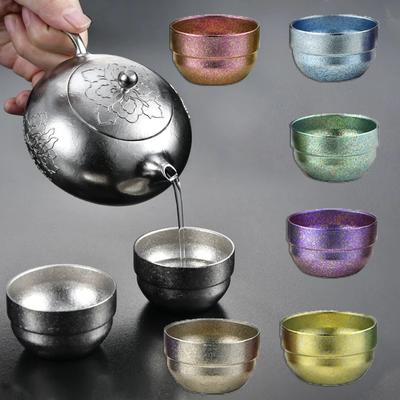 Titanbecher Reiner Titan-Teetasse Stapelbare Tassen Outdoor Camping Tragbares Teegeschirr Aufbewahrung für Zuhause Doppelter Hitzeschutz Teeschale