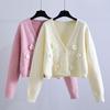 Handmade Chunky Knit Flower Cardigan for Women - Early Autumn Korean Style