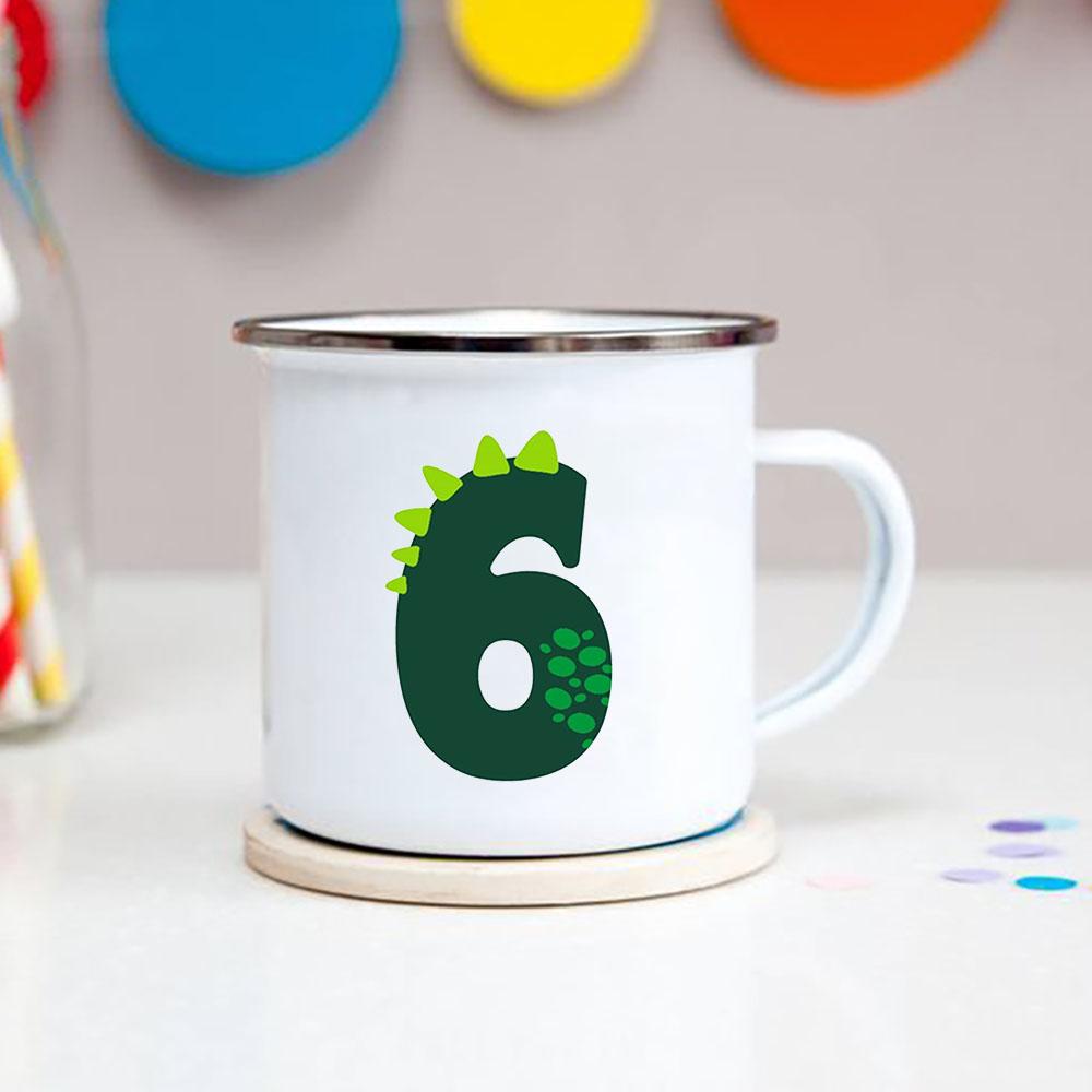 Number 1-9 Boys Dinosaur Enamel Mugs Creative Cartoon Animal Kids Dessert Juice Cola Cups Kindergarten Baby Child Birthday Gifts