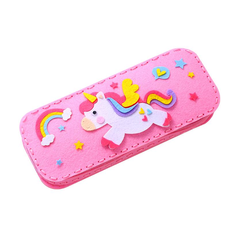 Children's Sewing Stationery Bag Handmade Material Kits Cute Cartoon Non-woven Fabric Lacing Pencil Case Craft for Kids Toddlers