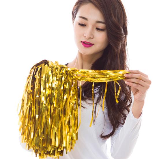 Dance Pompoms Straight Shank Type Fluffy PET Double Pass Cheerleader Hand Flower Ball Decoration for Soccer