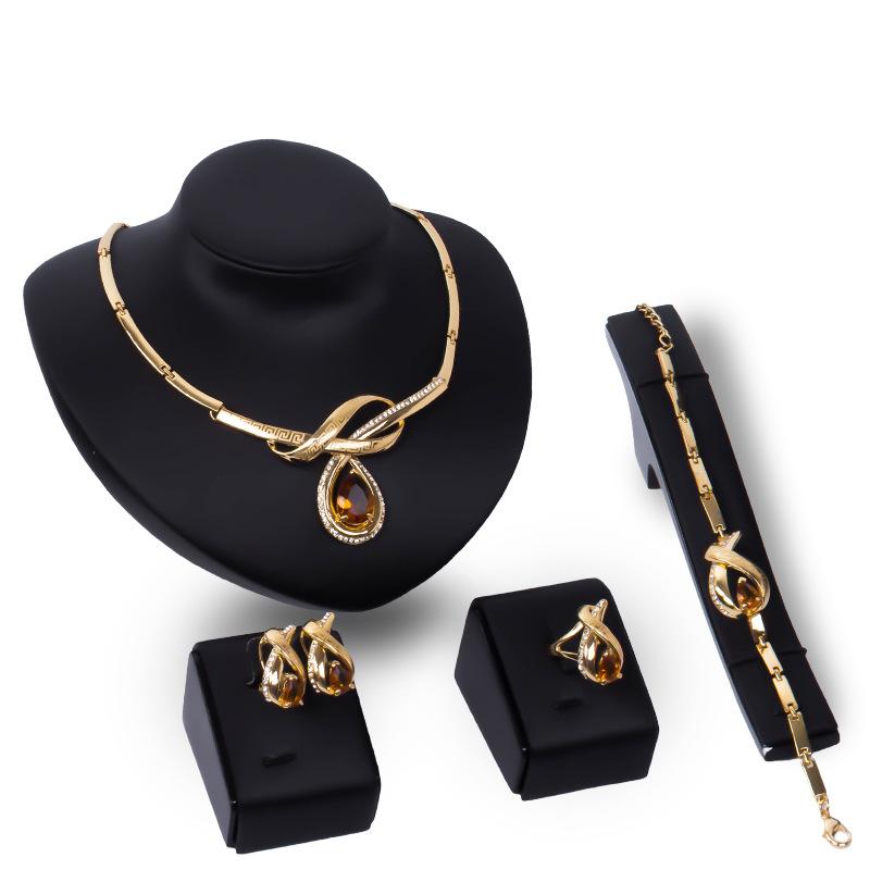 Alloy Jewelry Set, Gold-plated Necklace, Earrings, Four-piece Set, Women s Jewelry Set.