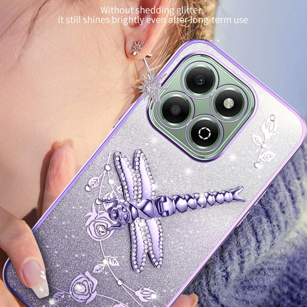 KADEM For Honor X6b 4G Case Dragonfly Kickstand TPU Flowers Glitter Phone Cover