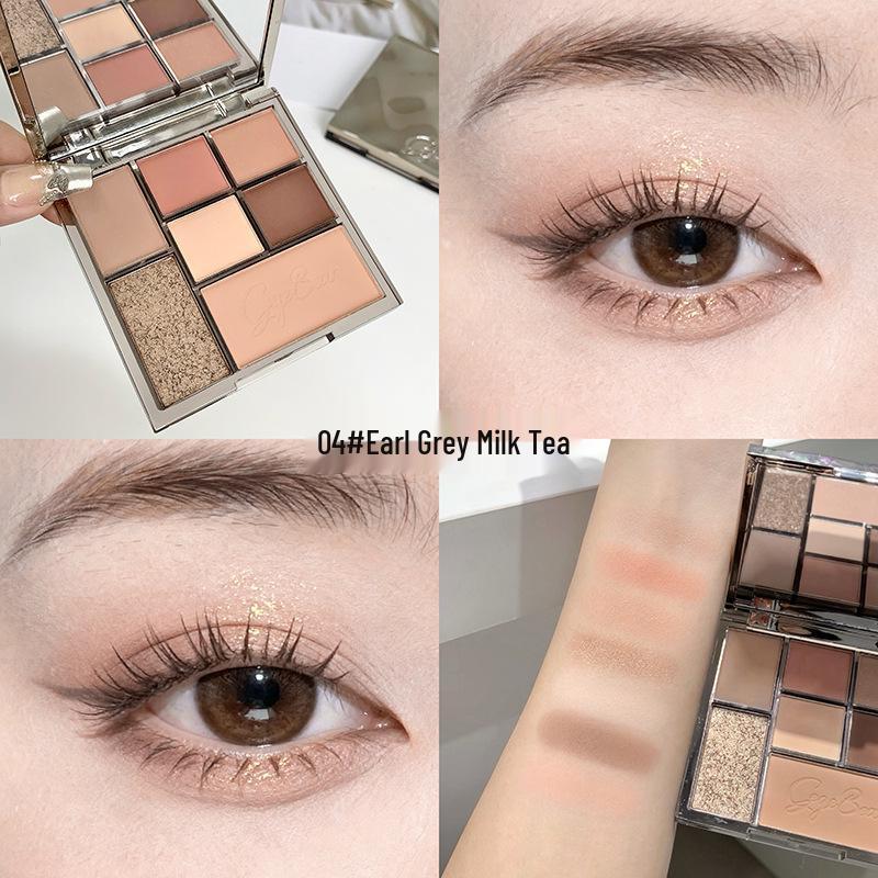 

Gege Bear Seven-Color Earth Tones Eyeshadow Palette: Smoky Matte & Pearlescent Finishes for Playful Makeup. 1.4g x 4 + 2g + 4g + 2.5g