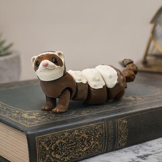 3D Printed Articulated Ferret Toy, Flexible Jointed Fidget Animal Figurine, Cute PLA Desktop Ornament & Car Decor, Stress Relief Kids Gift