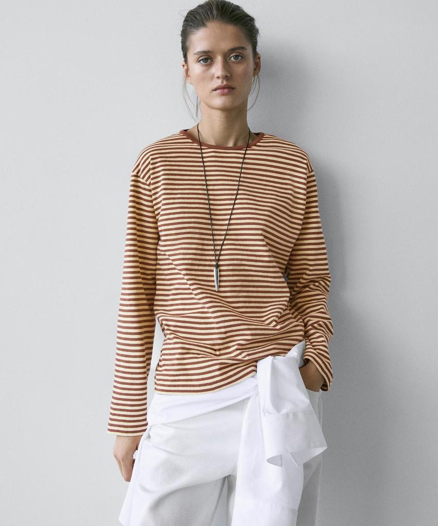 Masimodutti Long Sleeve Striped Cotton T-Shirt