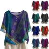 Women's Fashionable And Casual Shirt Half-sleeve Round Neck Print Cotton And Linen Blouse Top