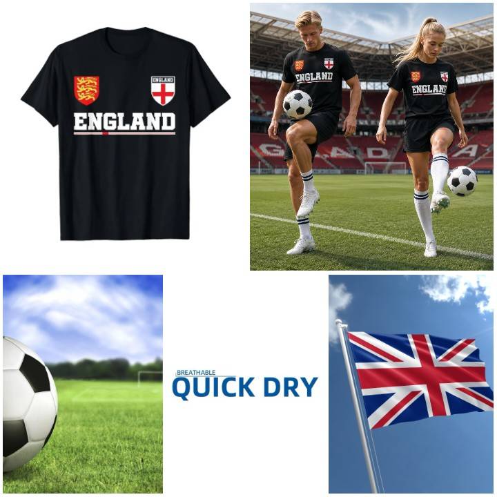 Vintage UK United Kingdom England T-shirt Football Soccer Training National Flag Print 3D CHEER JERSEY Short Sleeve Round Neck Sport Uniform Unisex