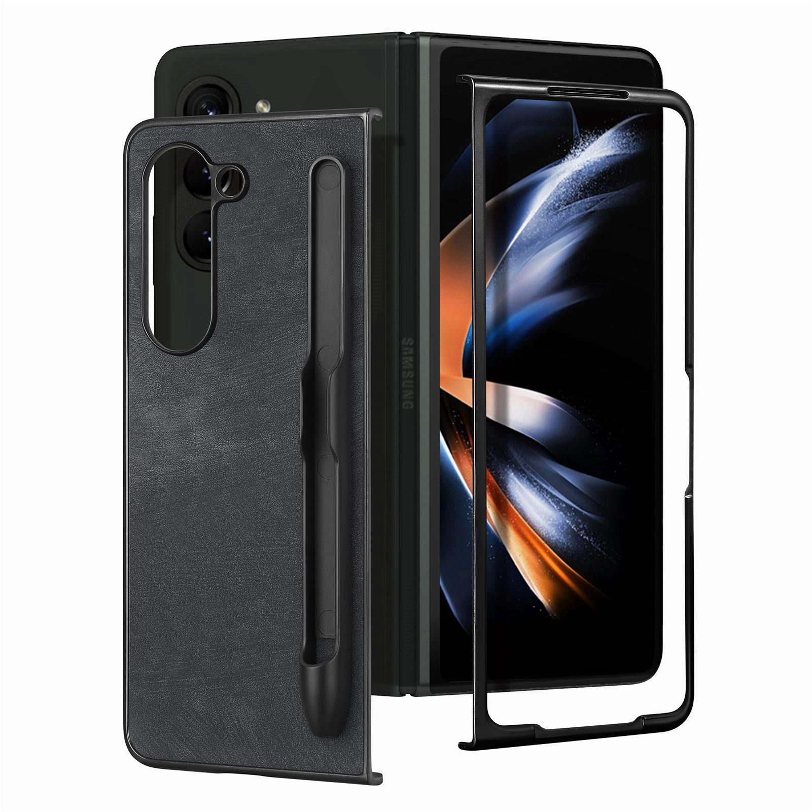 

Чехол для Samsung Galaxy Z Fold 5 Z Fold 4 Z Fold 3 с держателем для ручек, винтажный кожаный противоударный чехол для телефона, жесткий защитный чехол Samsung Z Fold 3 чёрный