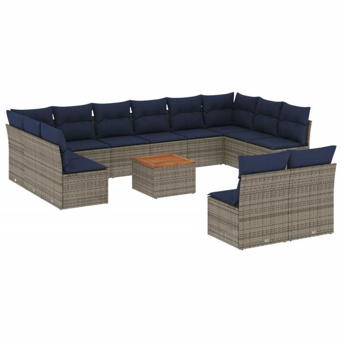 VidaXL Salon de Jardin avec Coussins 13 pcs, Canapés de Patio, Ensemble de Meubles, Mobilier de Terrasse Exterieur, Gris 3256229