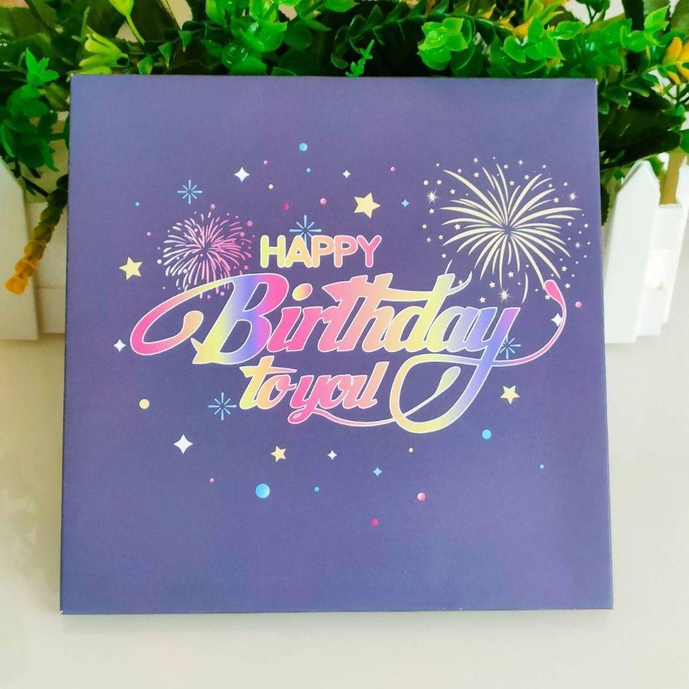 Musical and Light 3D Popup Greeting Card Blowable Led Candle Birthday Cake Postcards  Child