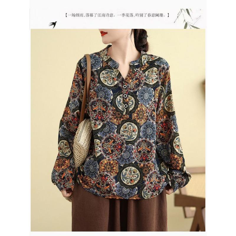 Chinese Style Literary Retro Cotton and Linen Long-sleeved T-shirt Tops for Women's Spring and Autumn New Loose Bottoming Shirts