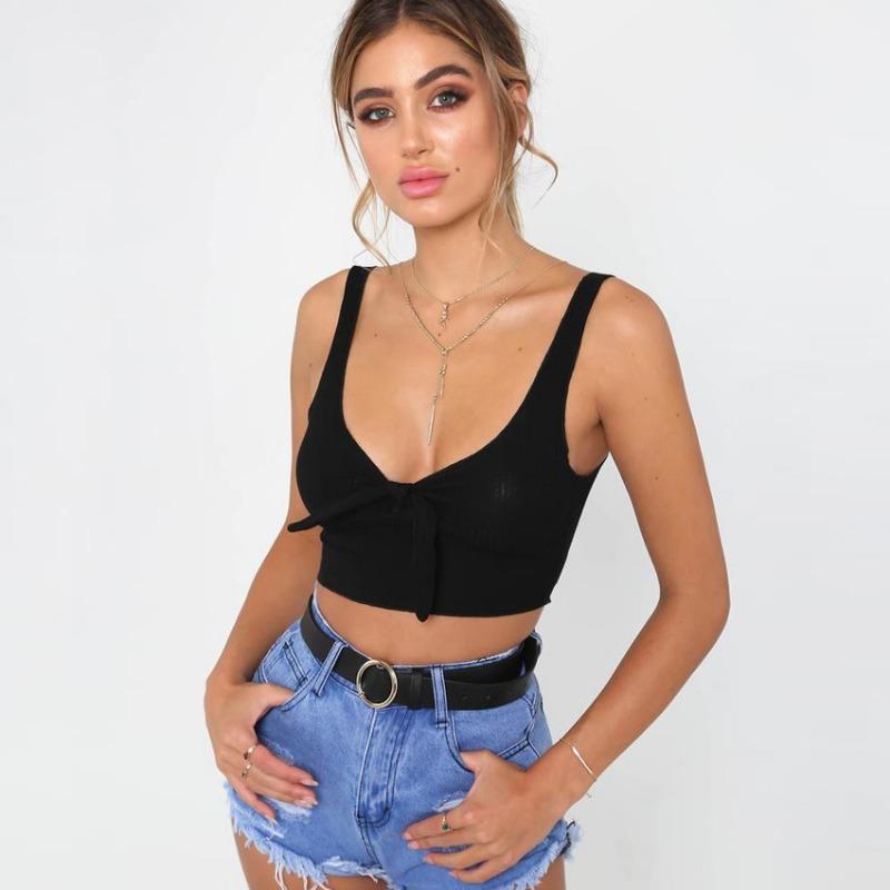 Seksowny krótki pasek z kokardą Y2K Tanks kamizelka dla kobiet lato bez rękawów elegancki Slim Fit krótkie podkoszulki damskie jednolity biurowy top damski Camis 24101
