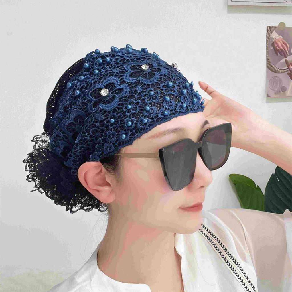 Curly Hair Scrunchies Women's Floral Lace Headbands Pearl Lace Headbands Vintage Lace Headbands Hair Bun Holder for Thick Hair