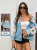 Women's Summer Lace Spliced Denim Jacket - Casual Fairy Style with Mesh Embroidery and Ripped Details