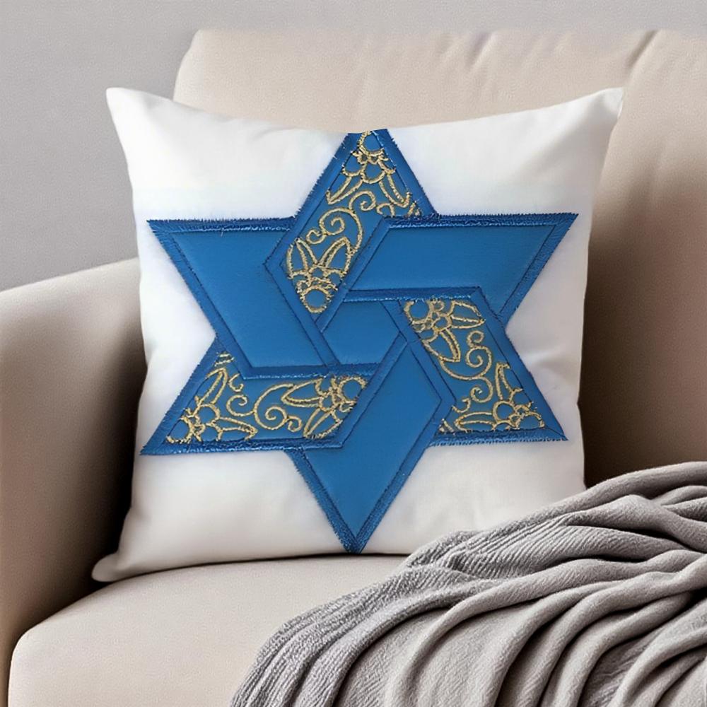 Religious Art Mogen Star of David Cushion Cover Pillowcase Antidustmite Invisible Zipper Short Plush Sofa Cushion