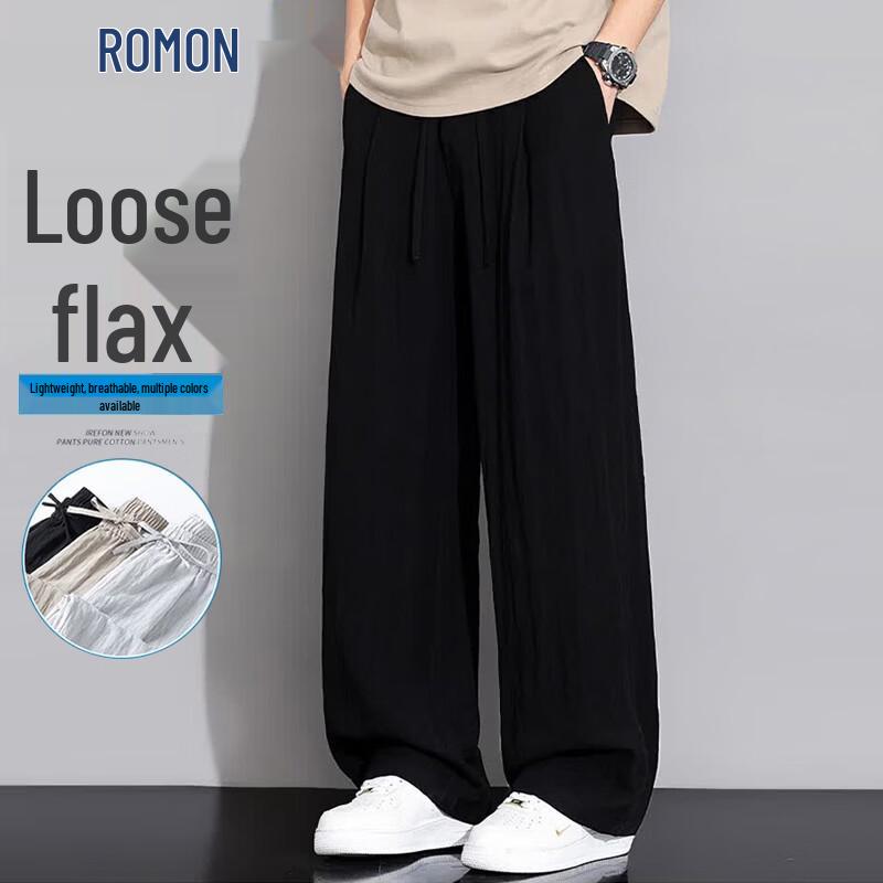 ROMON Men s Linen Blend Casual Straight-Leg Pants 3XL