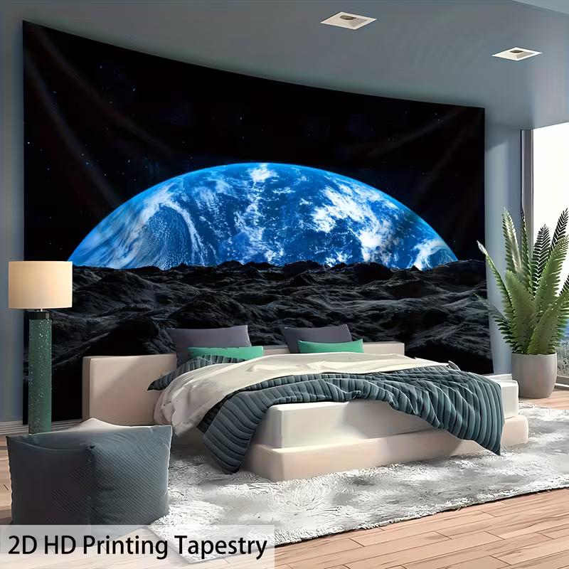 

2D Outer Space Earth Tapestry, Cosmic Lunar Landscape Wall Hanging 47.2x31.5inch/120*80cm