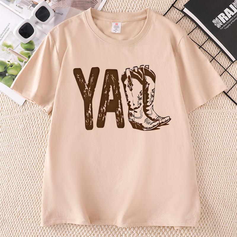 Yall Cowboy Boot Print T Shirt Unisex Crewneck Casual Wear For Unisex Western Style Country Music Tshirt Short Sleeve Tees