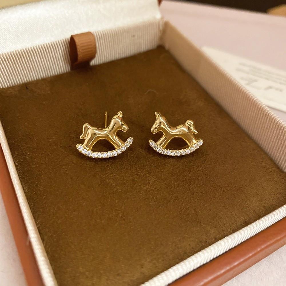 Copper Zircon Gold Pony Earrings Chinese Style Horse Mascot Drop Earrings  Year of Horse Gift