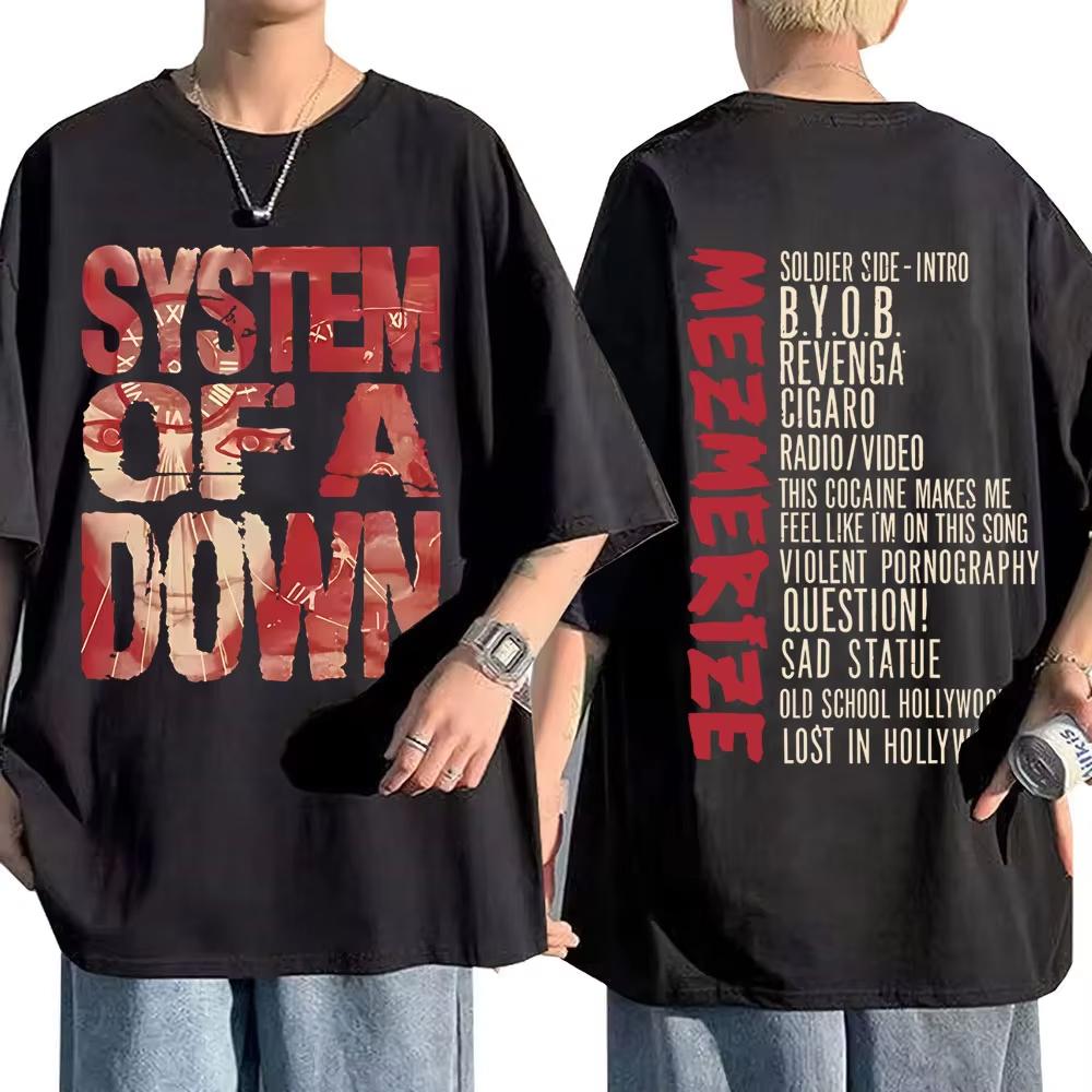 System of A Down Mezmerize Album Graphic T-shirts Men's Women Rock Vintage T Shirts Men's Cotton Oversized Short Sleeve T-shirts