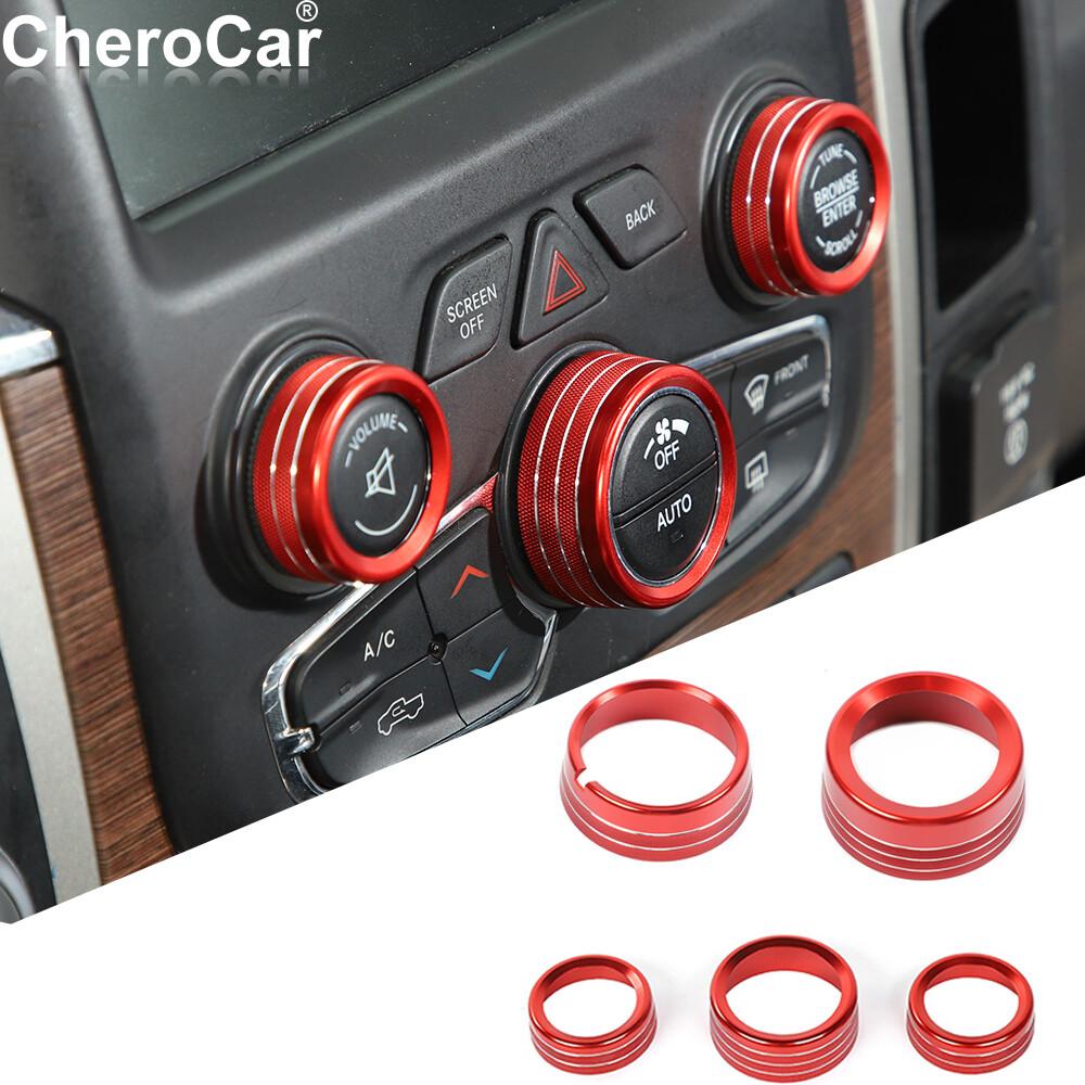 Red Center Console & Headlight Switch Button Trim for Dodge RAM 1500 2013-2017