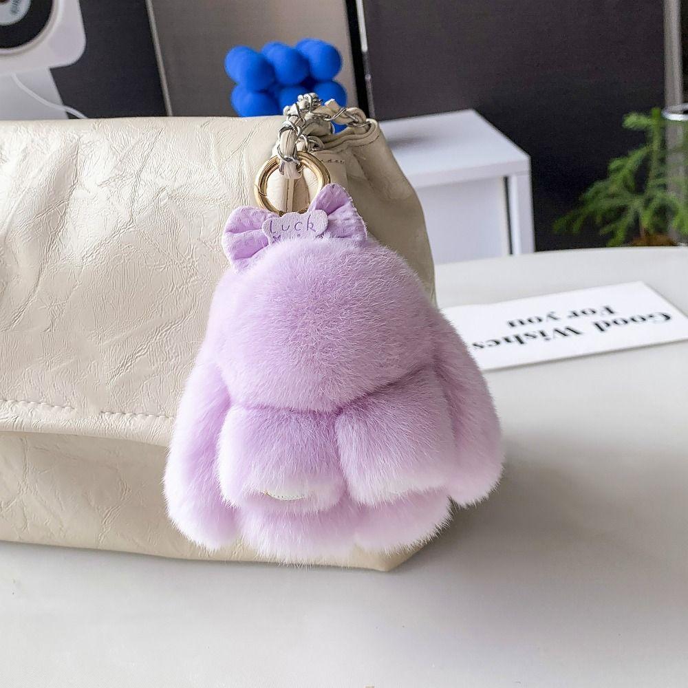 Chubby Fluffy Bunny Keychain Cartoon Animal Rabbit Plush Dolls Keychain Decoration