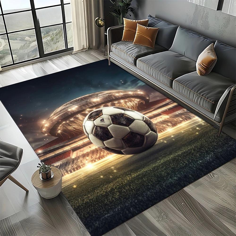 Sportballmuster Teppich rutschfester Bodenbelag für Wohnzimmer Schlafzimmer Fußball/Soccer-Thema Heimdeko Matte für Fans