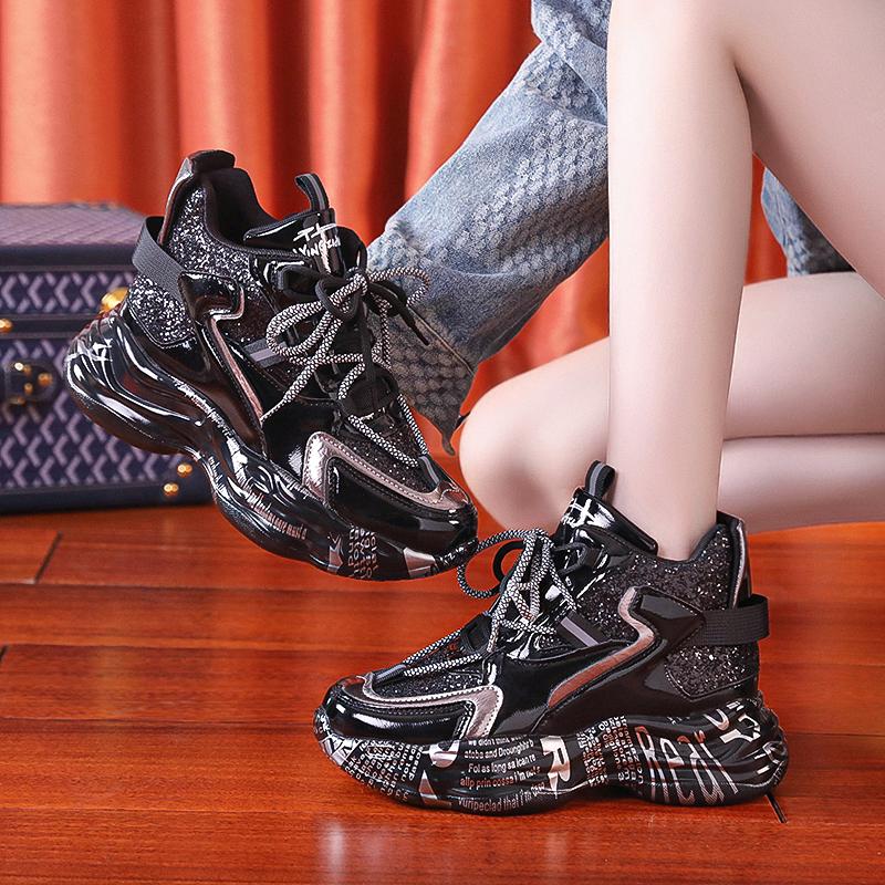 

Модная НОВАЯ Спортивная Обувь Женская 2024 Осень Круглый Носок На Шнуровке Толстая Подошва Повседневная Обувь Кроссовки на Платформе Дизайнерская Роскошная Обувь для Женщин 35 чёрный