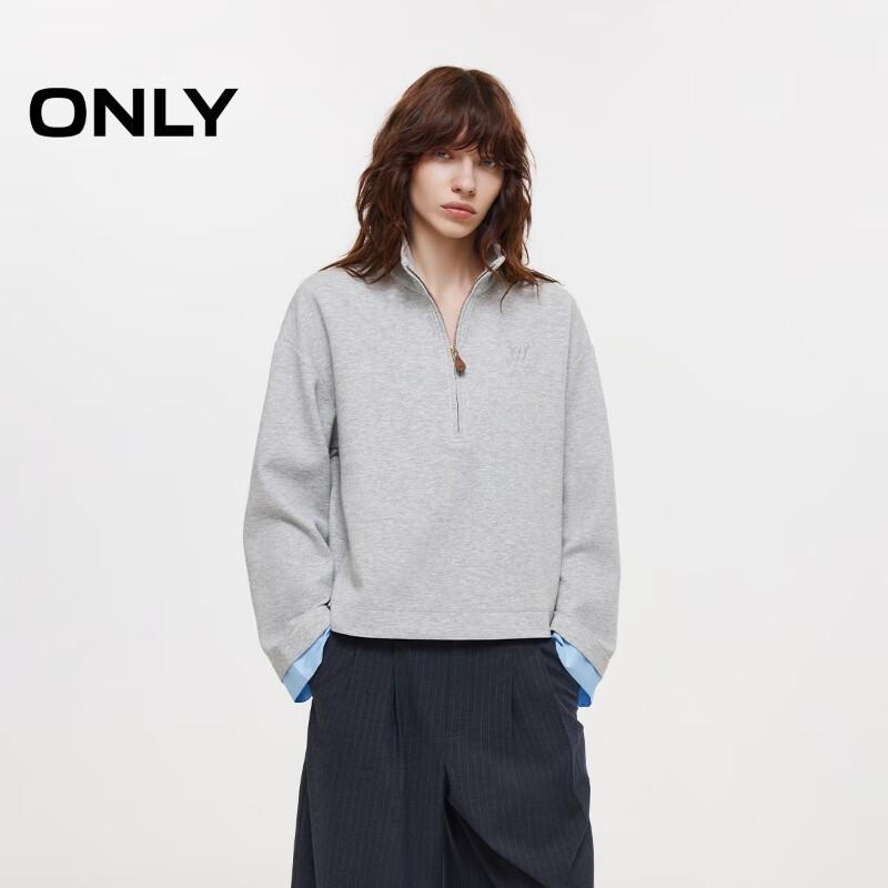 

ONLY Women s Faux Two-Piece Layered Half-Zip Drop Shoulder Sweatshirt L