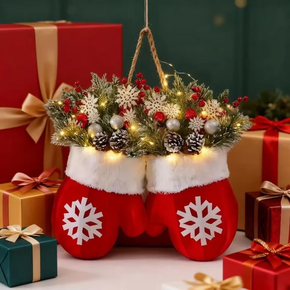 Twinkling Christmas Mitten Wreath with LED Lights Christmas Door Garland Xmas Party