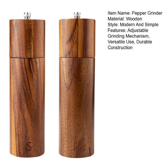 1/2Pcs Pepper Grinder Wooden Salt Pepper Grinding Set with Adjustable Coarseness Refillable Ceramic Core Manual Mill Kitchen Spice Grinder