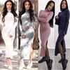 Luxurious Autumn And Winter Women's High Collar Sweater Dress In Solid Color