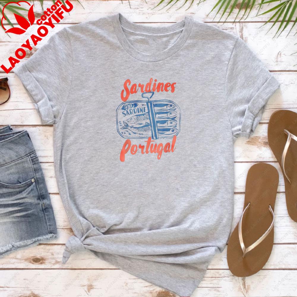 Sardines Portugal Vintage Style Printed Shirt Sardines Lover Gift Tshirt Portuguese Tourism Souvenir Clothing Unisex Unisex Tops