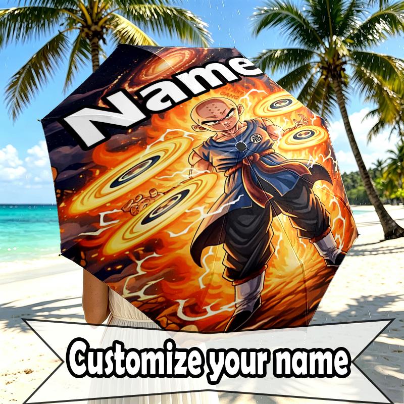 Custom Name Personalized DRAGON BALL Print Umbrella, Auto Open Close, 8‑Rib Sturdy Frame, Commute Camping Hiking Use, Birthday Gift