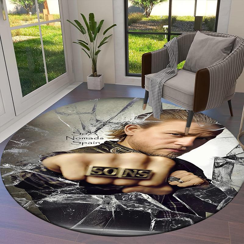 Charles Matthew,Sons of Anarchy Round Area Rug,Carpet Rug for Living Room Bedroom Sofa Playroom Decor,Non-slip Floor Mat