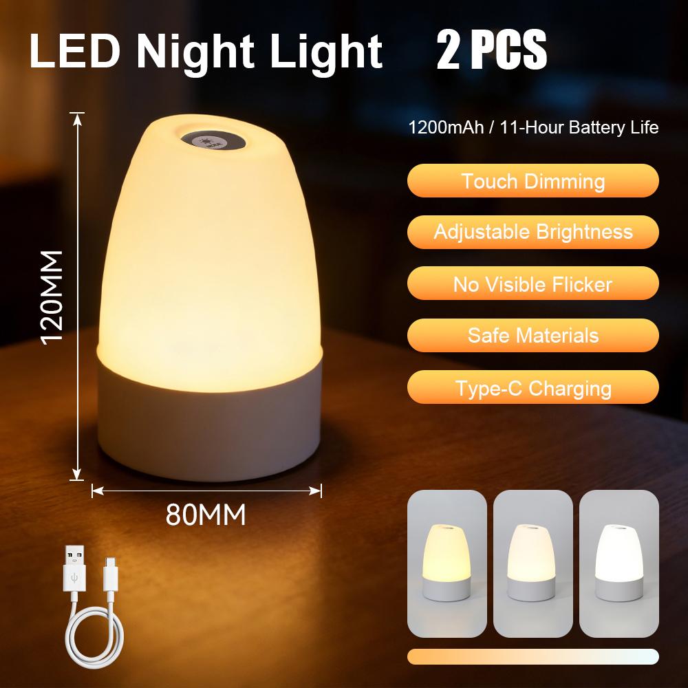 Touch Night Light Bedroom Table Lamp 3 Modes Dimming Rechargeable Night Lamp Ambient Light Soft Light Bedside Lamp For Kids Gift